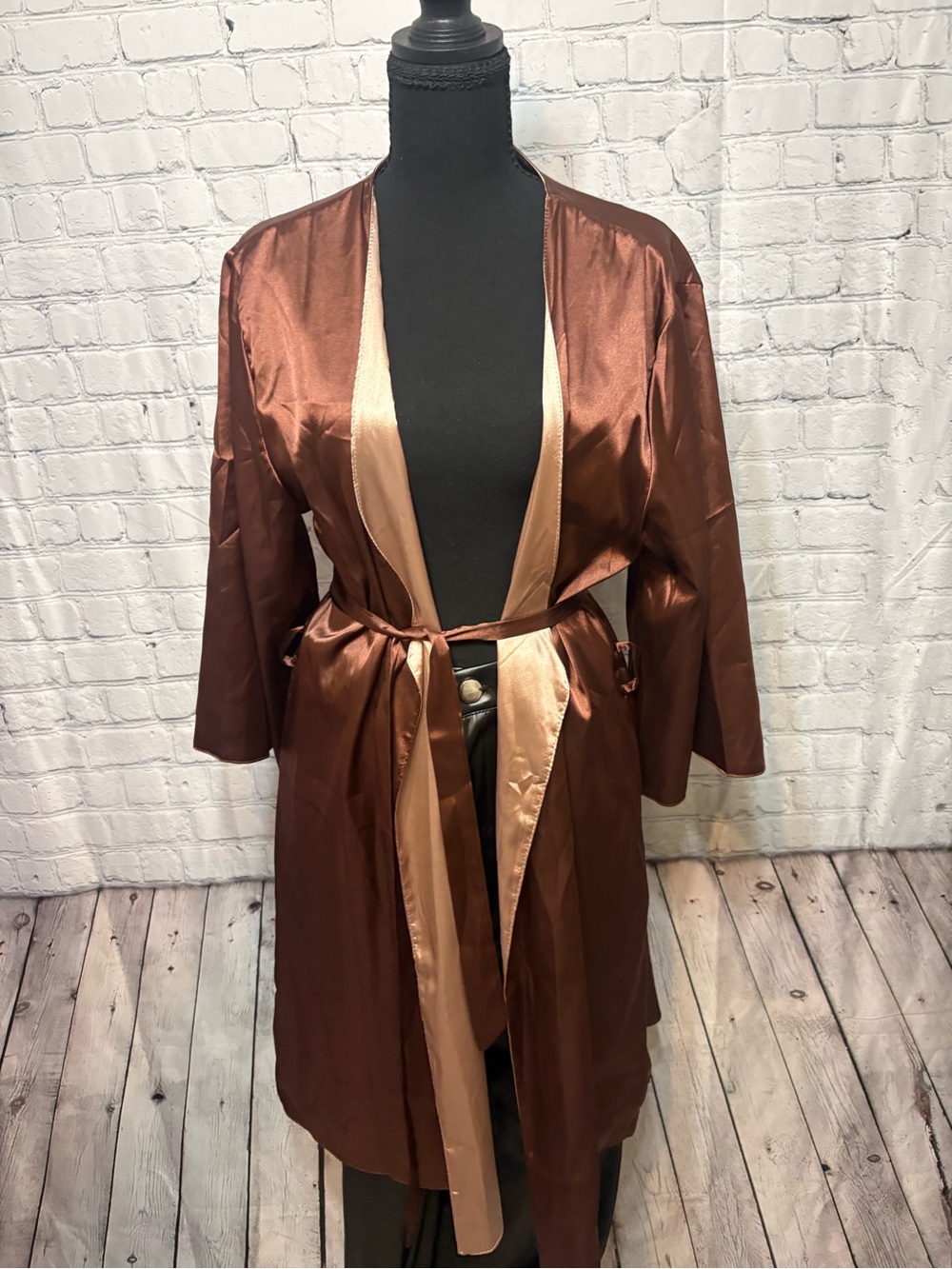 Reversible Copper Satin Robe with 'Naughty & Nice' Script - Picture 2 of 4